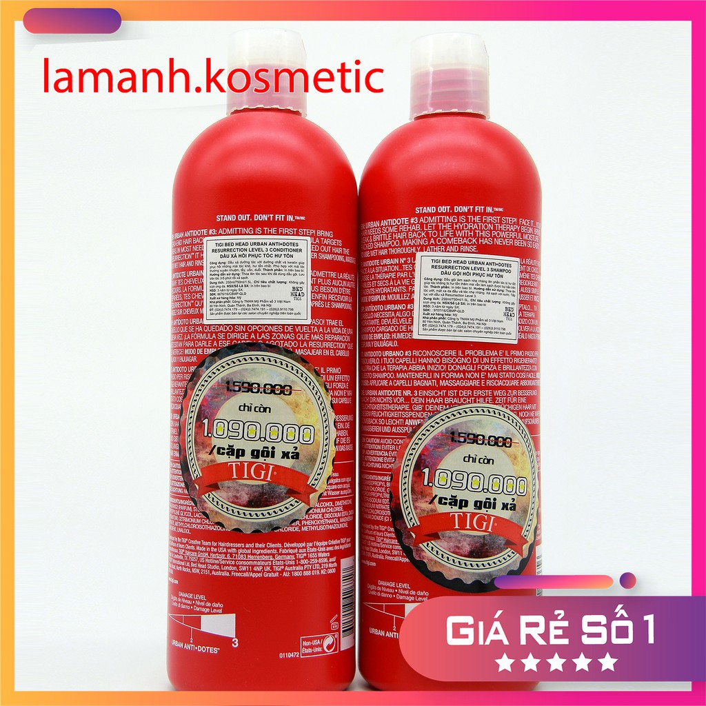 Dầu gội dưỡng ẩm phục hồi tóc hư tổn khô sơ, siêu mềm mượt cặp gội xả TIGI BED HEAD chính hãng 750ml - 970ml