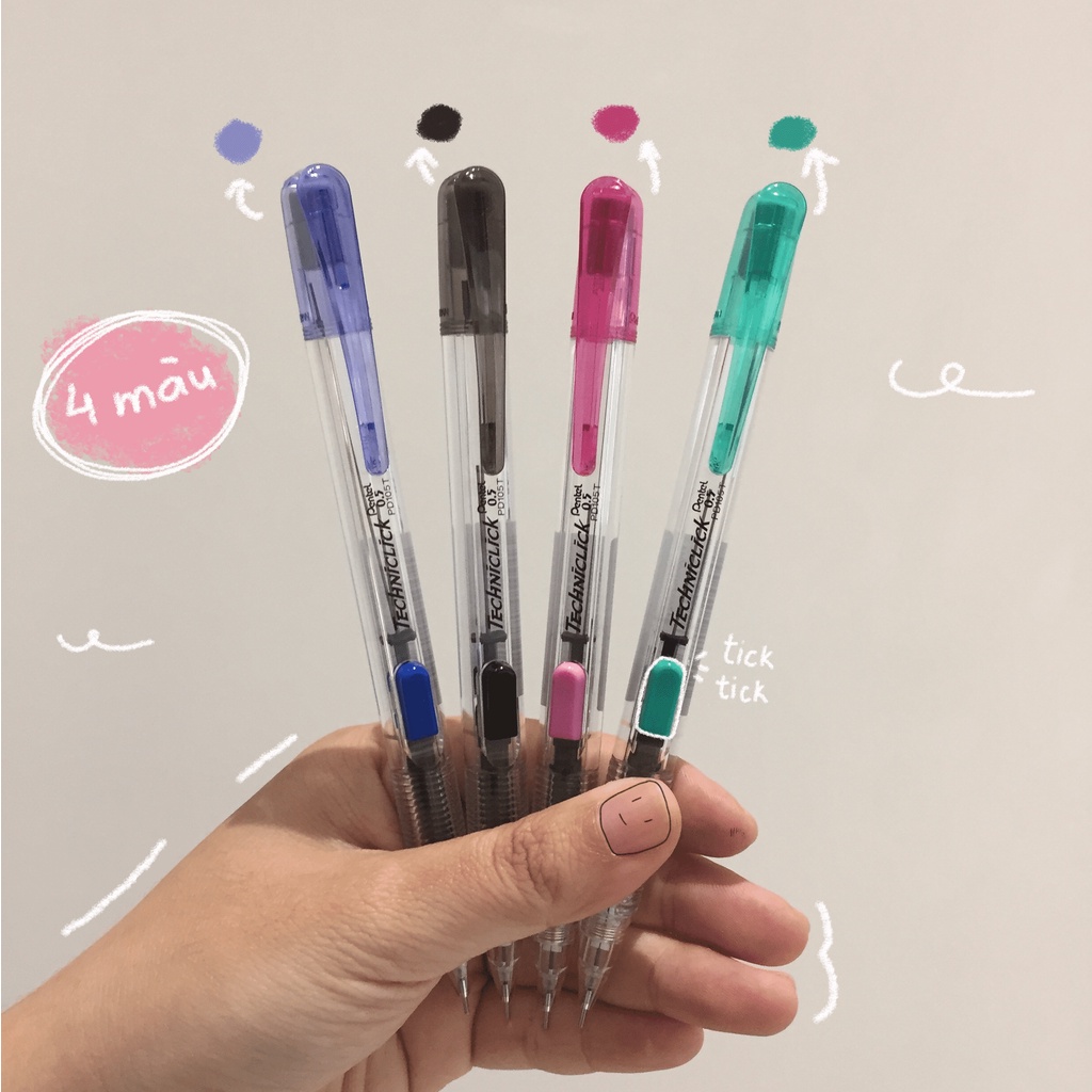 Bút Chì Kim Bấm Thân Giữa Pentel Techniclick Nhật Bản Cỡ Ngòi 0.5mm