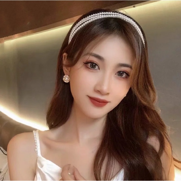 Băng Đô Hạt Trai Nhựa Ba Lớp Tiệm Thêu Việt Phong Cách Retro Pháp
