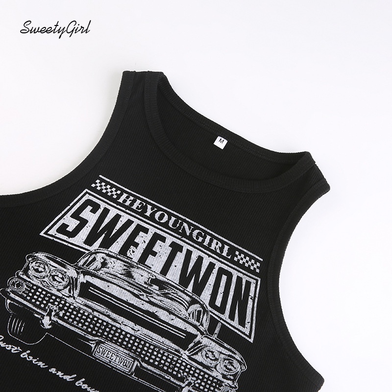 Áo Tank Top Cổ Tròn Không Tay In Họa Tiết Phong Cách Đường Phố Dành Cho Nữ