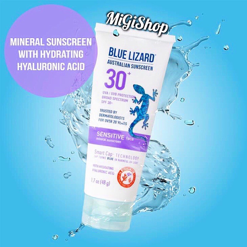 [Hàng Mỹ] Kem Chống Nắng Cho Da Mặt Nhạy Cảm Blue Lizard Australian Sunscreen Sensitive Face Mineral Sunscreen SPF30+48g