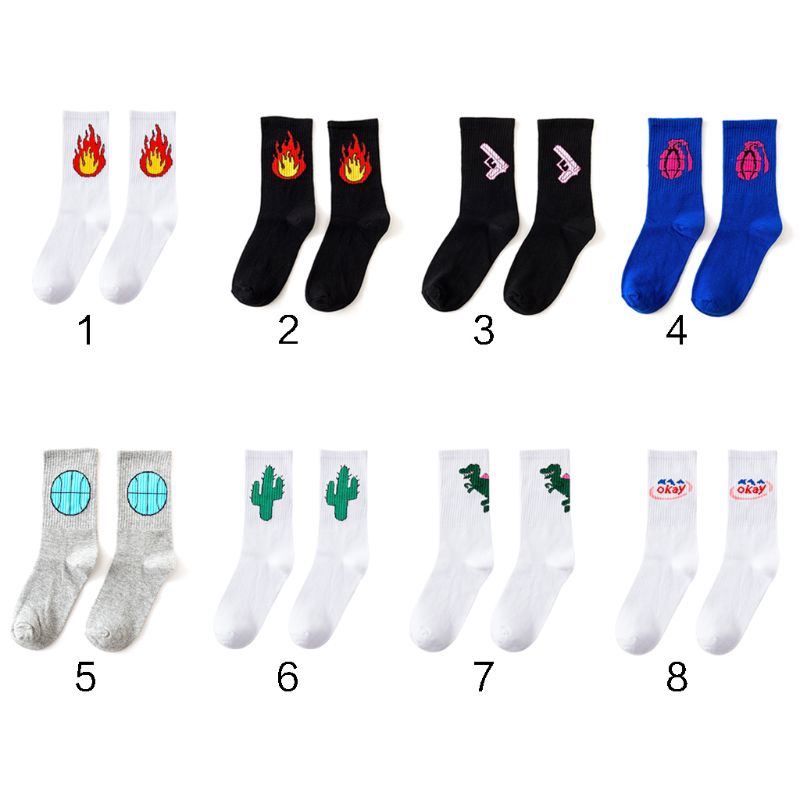 Vớ cotton cổ cao họa tiết nhiều kiểu phong cách Hàn quốc cá tính
