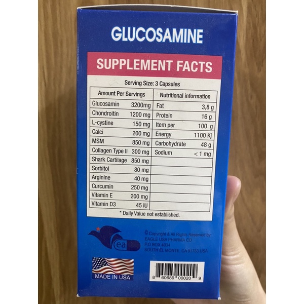 Viên uống hỗ trợ xương khớp glucosamine 3200mg nhập khẩu chính hãng mỹ 100v date mới