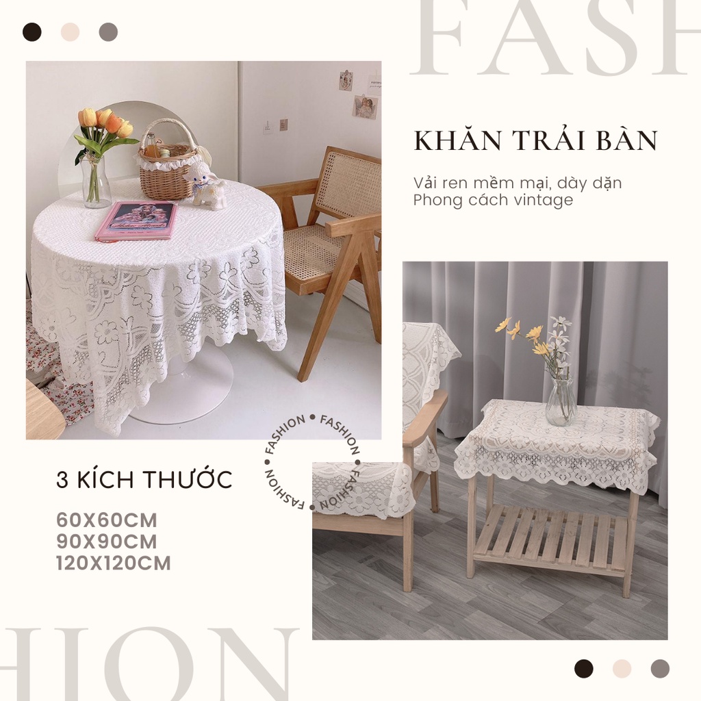 Khăn trải bàn thêu ren trắng phong cách vintage nhiều kích cỡ