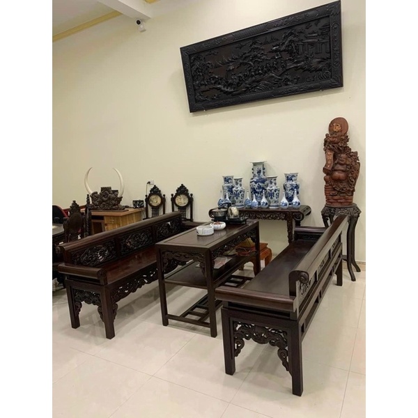 Bộ Bàn Ghế Trường Kỉ Sen Vịt Gỗ Gụ Lào