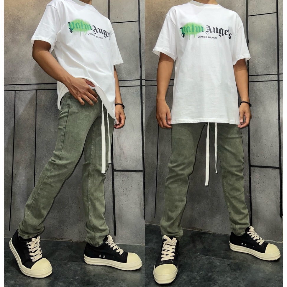 Quần Zipper Skinny Jeans Trơn Xanh Lá Đậm Dây Kéo Ống Kèm Dây