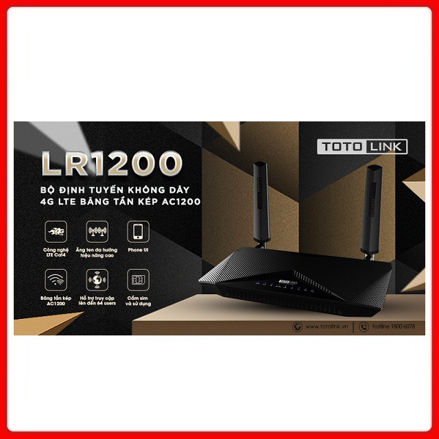 Bộ Phát Wifi 4G LTE Totolink LR1200 băng tần kép AC1200 Dùng Cho Xe Khách - Hàng Chính hãng Bảo Hành 24 Tháng