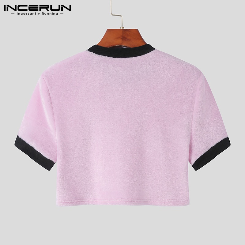 Áo thun lửng INCERUN tay ngắn in màu phong cách mùa hè cho nam