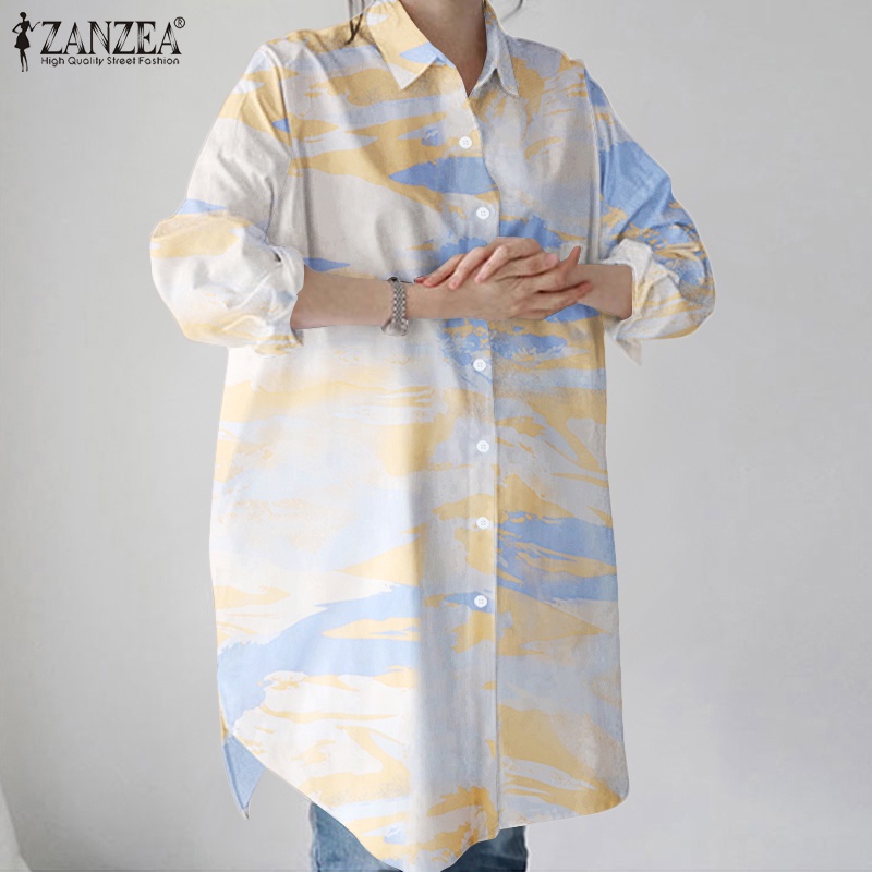 Áo sơ mi Zanzea form rộng in họa tiết phong cách vintage thời trang cho nữ