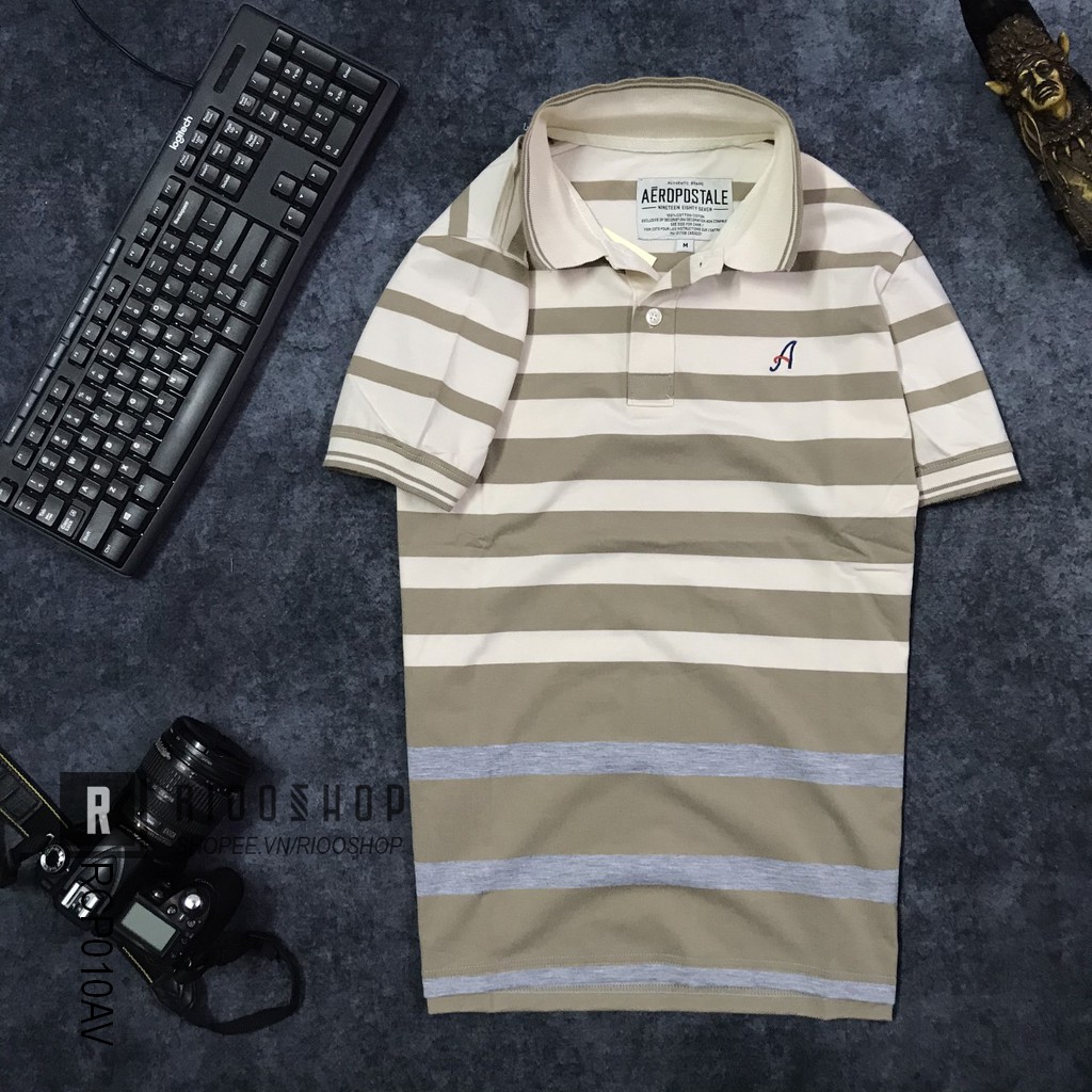 Áo phông nam trung niên đẹp kẻ sọc ngang AE cotton cao cấp RCP010AV - áo polo nam form rộng Riooshop | BigBuy360 - bigbuy360.vn