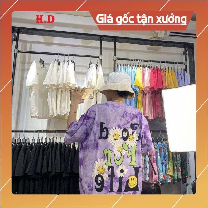 (Ảnh thật và video shop tự quay)Áo Thun loang màu Unisex hoa cúc good life form thụng tay lỡ mẫu❤Áo nhóm áo lớp❤