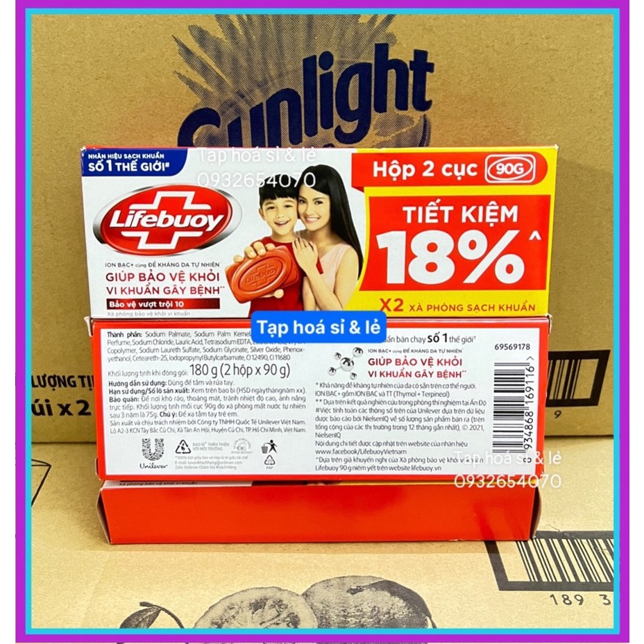 [MỚI] Hộp 2 cục xà bông Lifebuoy màu đỏ bảo vệ vượt trội 90g/ cục