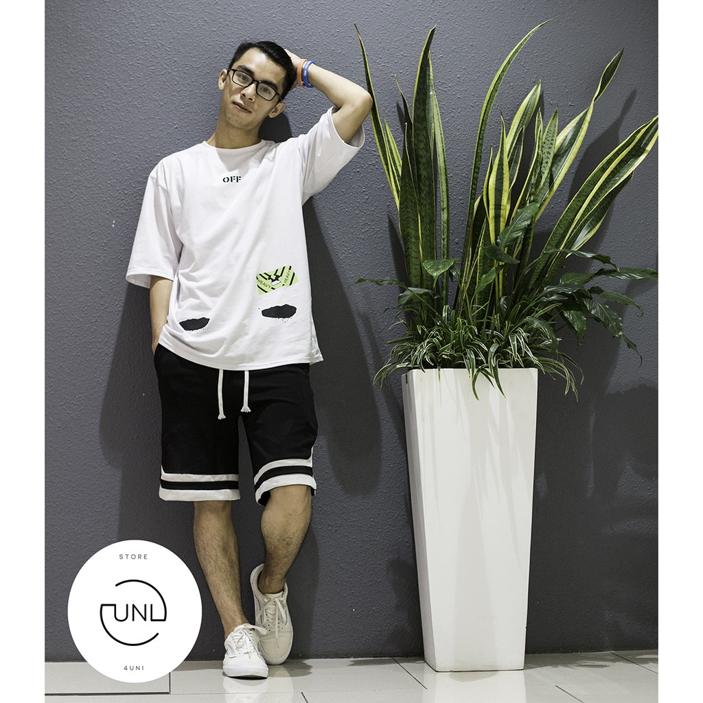 Set quần áo thể thao ( Quần short 2v đen + Áo thun tay lỡ Off.W.hite trắng | BigBuy360 - bigbuy360.vn