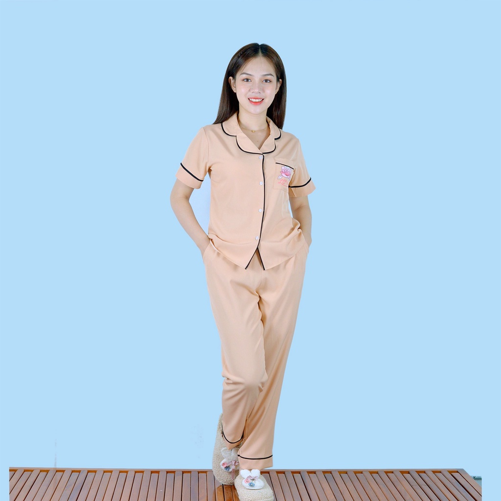 Bộ đồ bộ Pijama màu CÀ PHÊ SỮA tay ngắn quần dài vải cao cấp -  co giãn nhẹ - Thoải Mái Nhẹ Nhàng