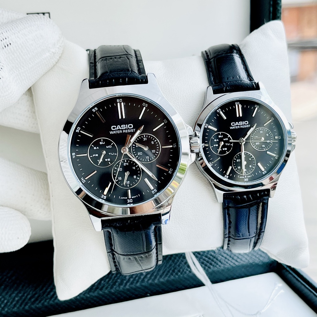 Đồng hồ nam dây da Casio MTP V300L-1AV mặt đen 6 kim chống nước 5ATM Bảo hành 1 năm Hyma watch