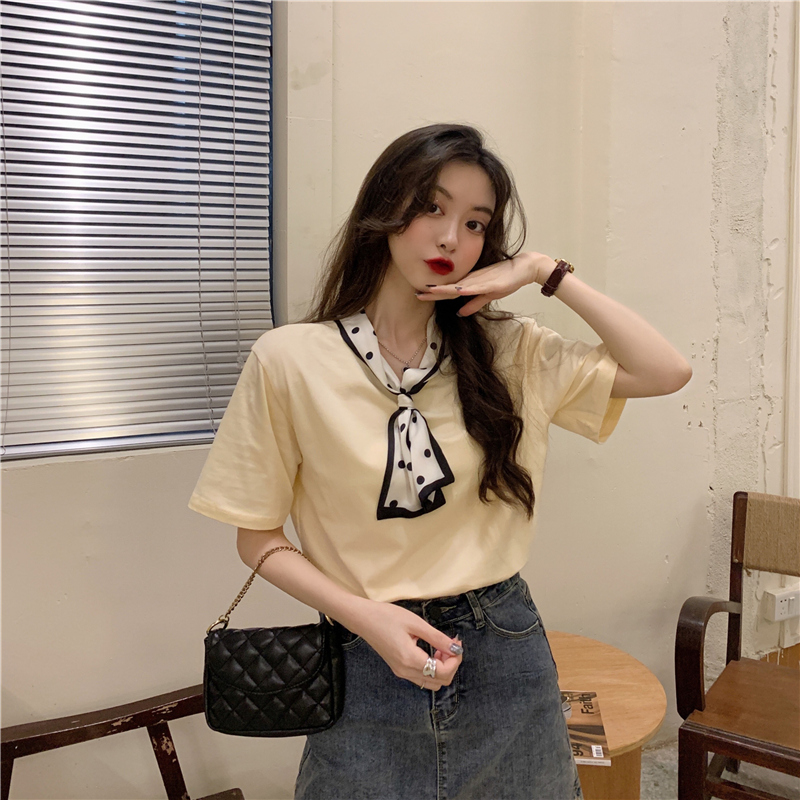 Áo thun ngắn tay cổ tròn thời trang Hàn Quốc cho nữ