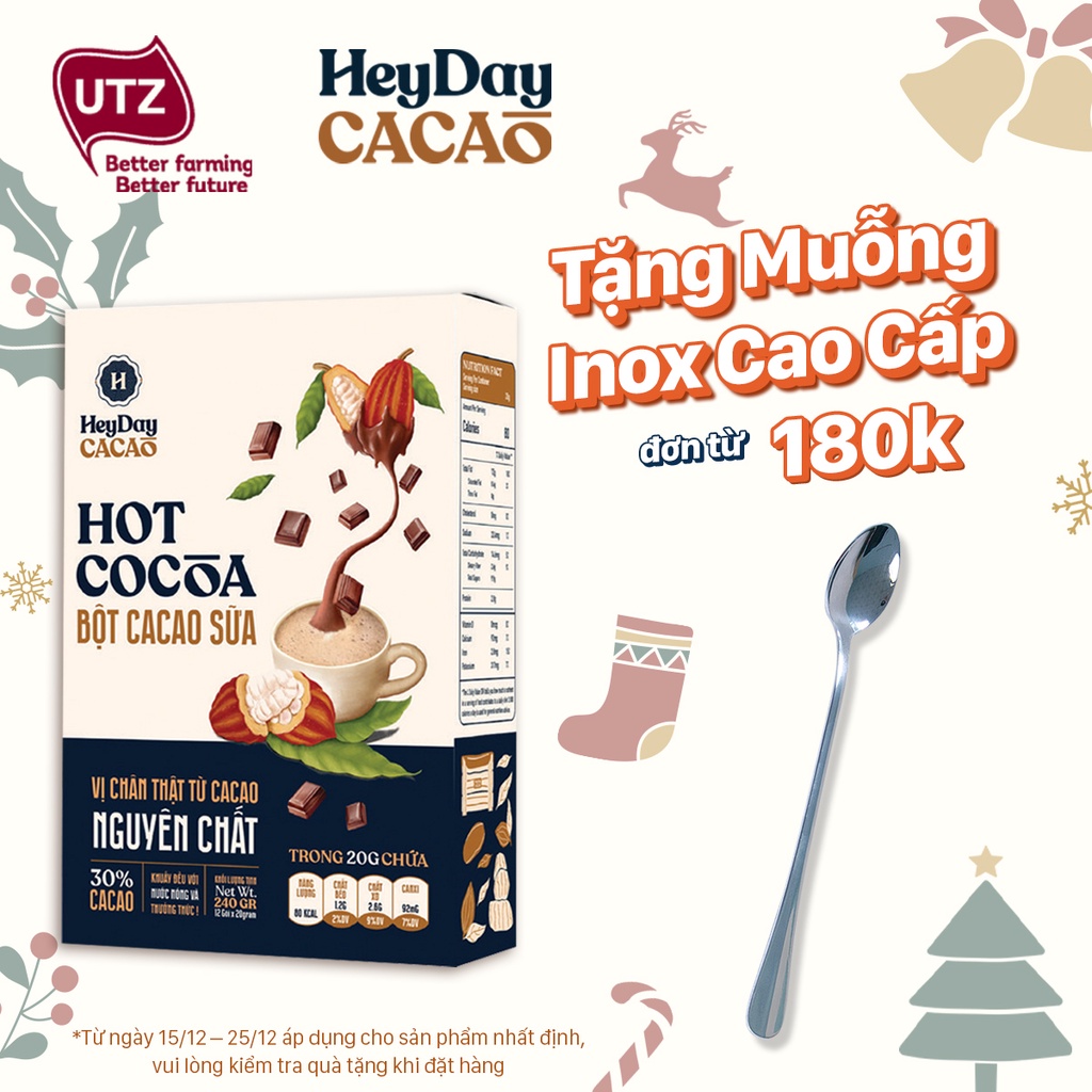 Bột Cacao Sữa Heyday - Hộp 12 gói x 20g - Đậm vị cacao thượng hạng và sữa tách béo tốt cho sức khoẻ