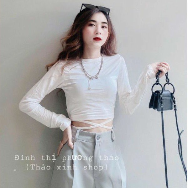 Áo Croptop tay dài dây chéo bụng  cực xinh