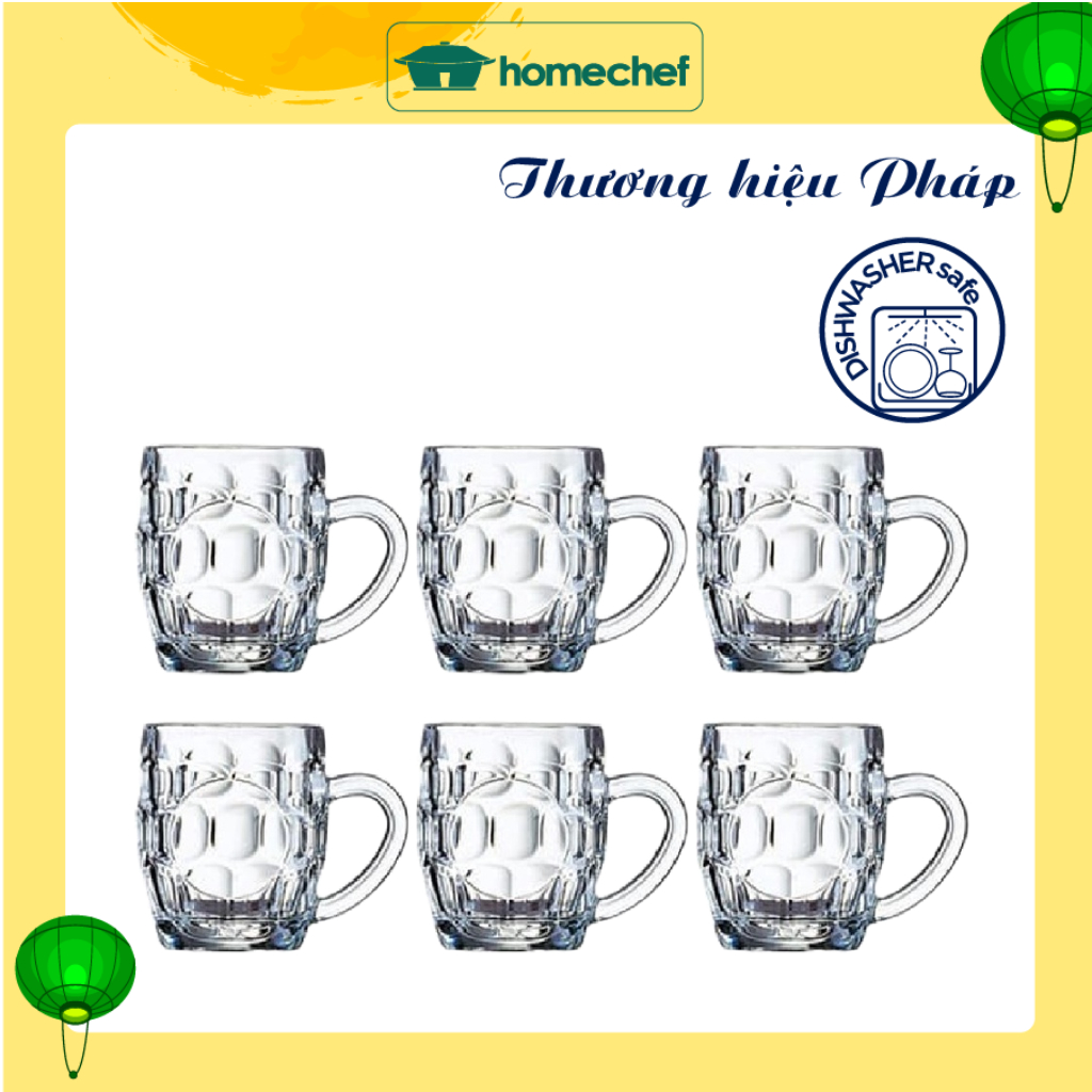 Bộ cốc (ly) bia quai thủy tinh Luminarc Britannia 6 chiếc dung tích 300ml, thủy tinh cường lực, chống xước tốt - 15706*6