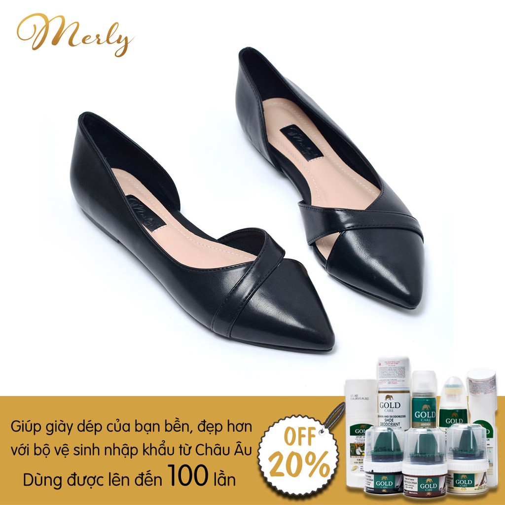 [Form lớn] Giày búp bê hở eo Merly 1266, Giày bệt hở eo, Giày bệt mũi nhọn đẹp, Giày bệt nữ mũi nhọn, Giày nữ big size