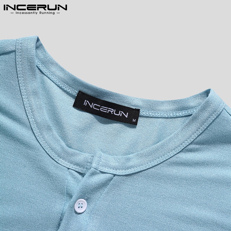 Áo INCERUN tay ngắn cổ chữ V phong cách đơn giản 2 màu cho nam