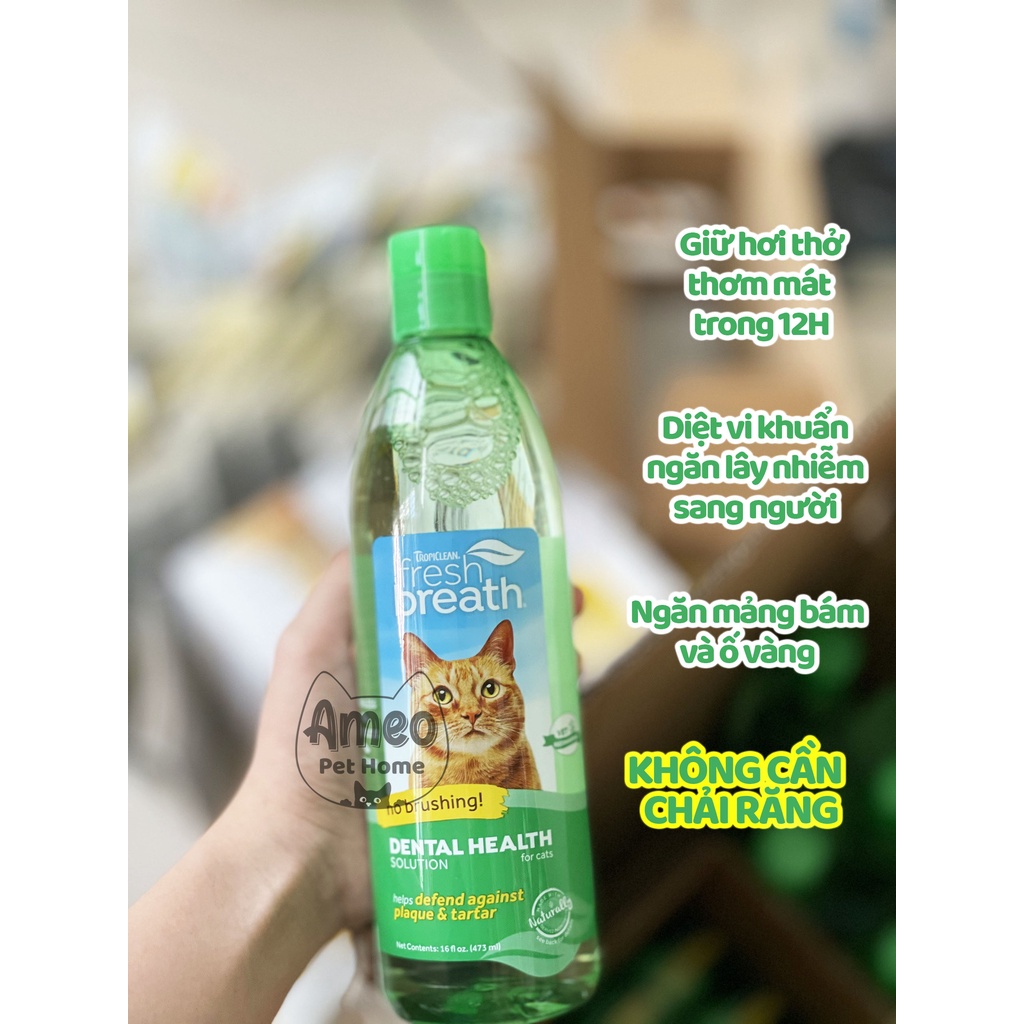 Nước vệ sinh răng miệng cho mèo không cần chải răng Tropiclean Water Additive | Ngăn Hôi Miệng và Mảng Bám Tropiclean