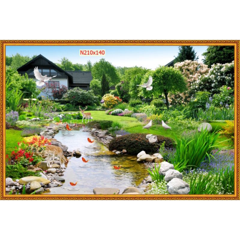 Tranh dán tường 3D sơn thủy hữu tình rẻ bền đẹp