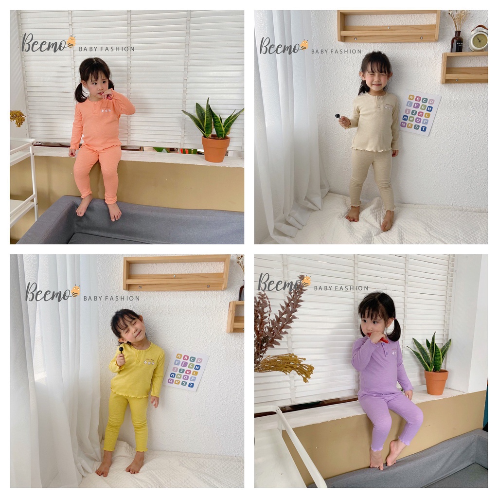 Set trang phục cotton tăm bé gái in hình hoa nhỏ Beemo 21B144