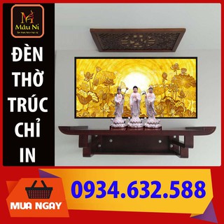ĐÈN THỜ Tranh trúc chỉ i Sen vầng, KT 61cm x 81cm - (thích hợp bàn thờ rộng 89cm hoặc 107cm [ Tượng thờ tam thế đẹp ]