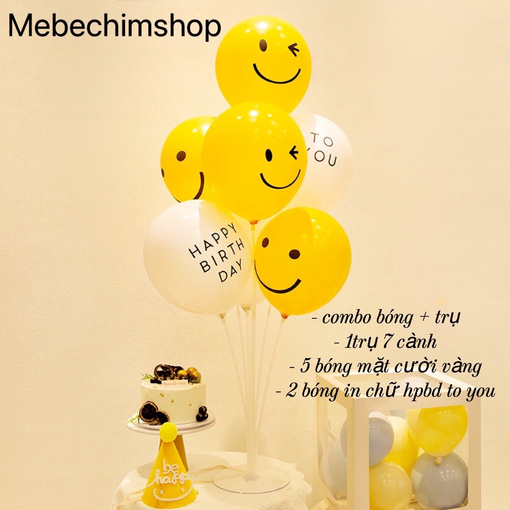 Trụ + Bóng sinh nhật Hàn Quốc FREE SHIP Set bóng hình mặt cười mà vàng trang trí sinh nhật Hàn Quốc HQ123