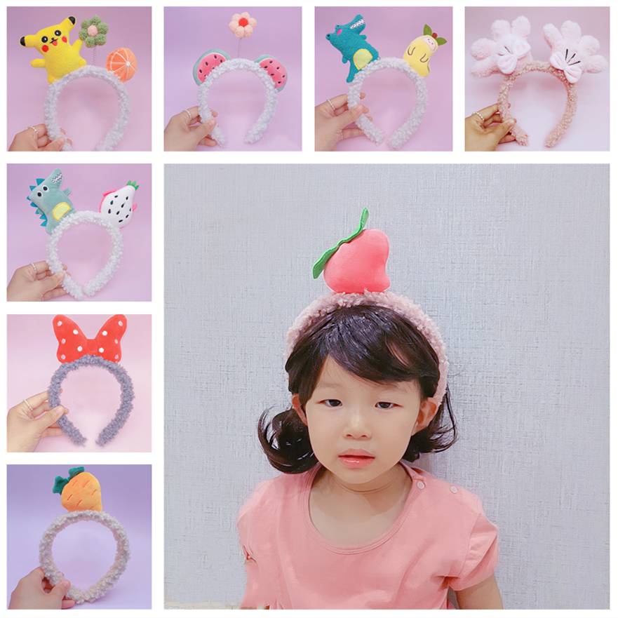 Băng Đô Cài Tóc Hình Trái Đào/ Pikachu Bằng Lông Nhung Dễ Thương Xinh Xắn Cho Bé Gái