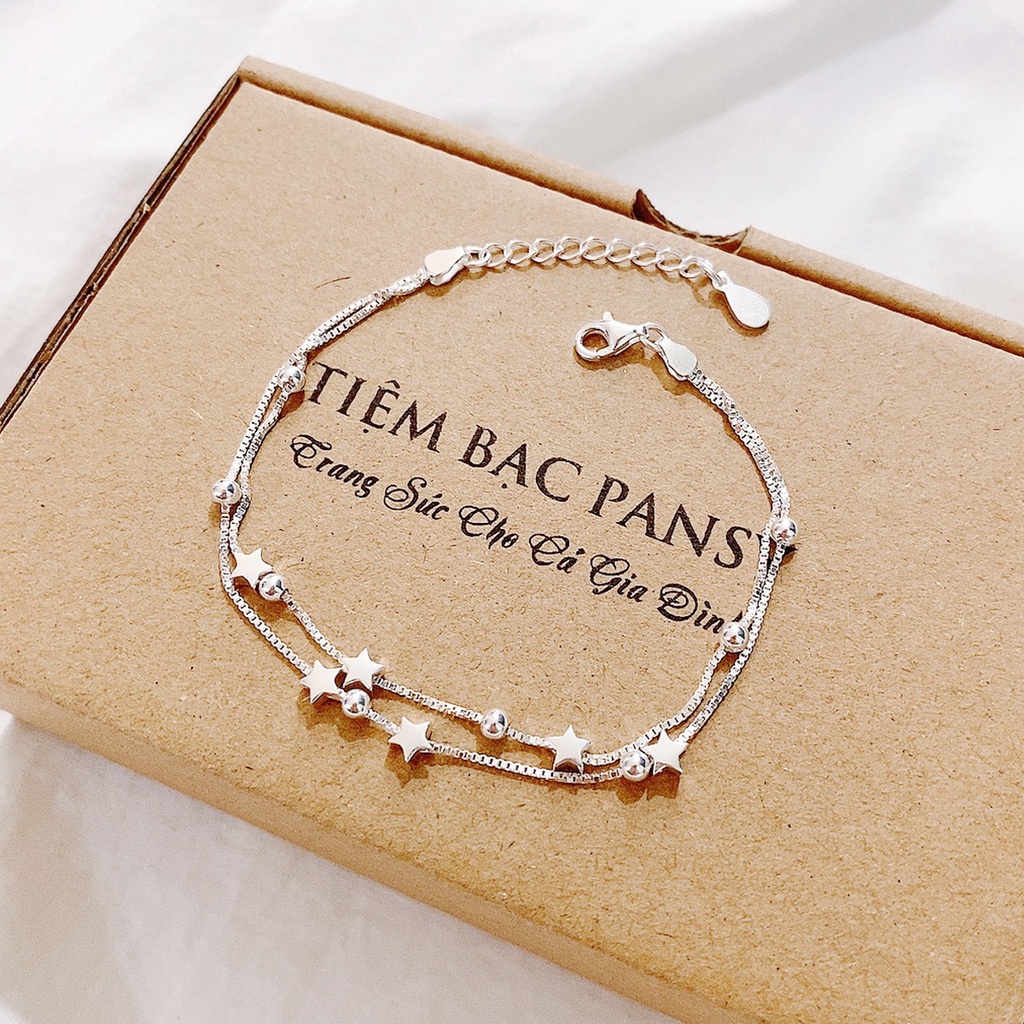 Lắc tay nữ bạc PANSY sao dây đôi cao cấp - Vòng bạc đeo tay The Star basic