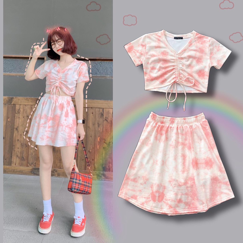 SET ÁO CROPTOP LOANG MÀU - VÁY