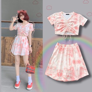 Set áo croptop loang màu - váy