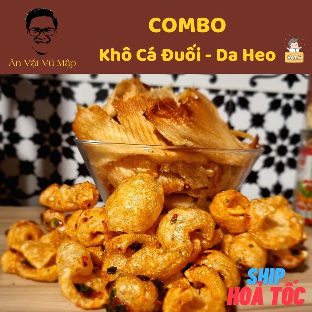 [ANVATVUMAP - NHÀ LÀM 100%] COMBO Khô Cá Đuối - Da Heo Sấy Giòn Tỏi Cay Siêu Ngon