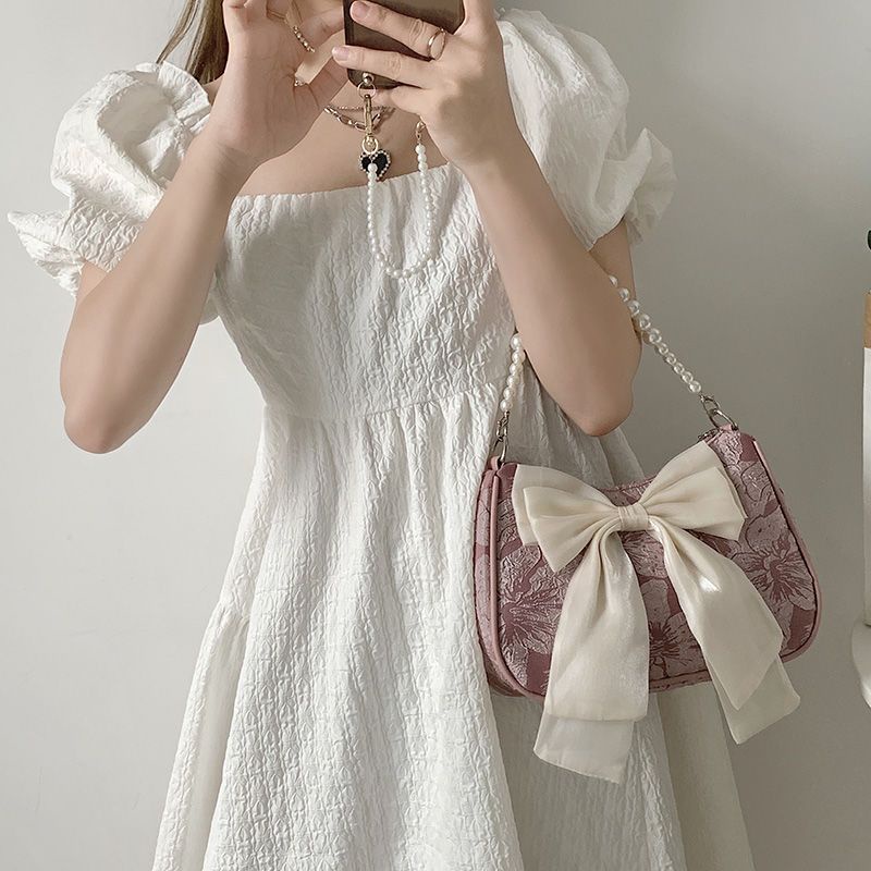 Oeteo Túi Xách Đeo Vai Phối Dây Xích Ngọc Trai Nơ Thời Trang Nữ Sành Điệu