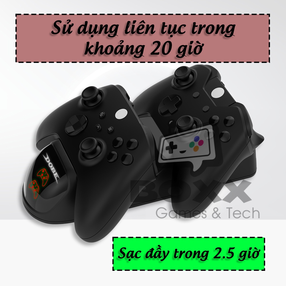 Dock sạc đôi cho tay cầm xbox one s, xbox series x kèm 2 pin sạc chính hãng Dobe