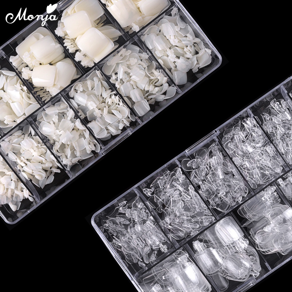 MONJA Hộp 550 Móng Chân Giả Bằng Acrylic Trong Suốt Kèm Keo Dán Bảo Vệ Toàn Diện