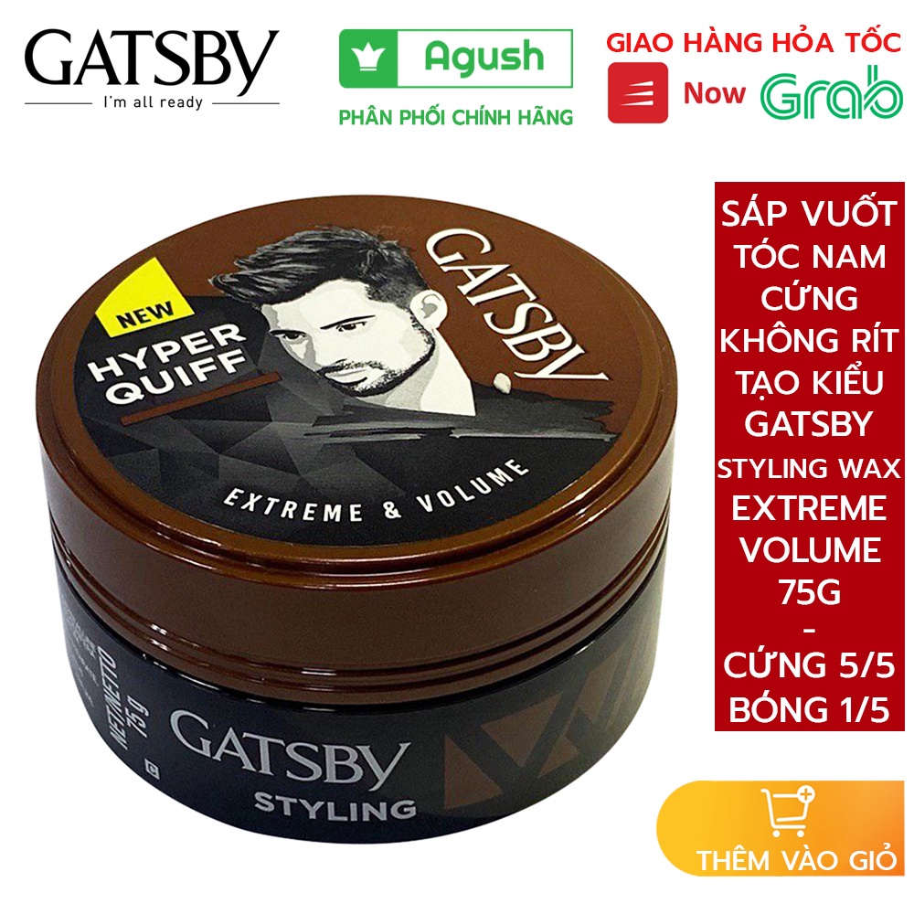 Sáp vuốt tóc nam khô cứng thơm chính hãng Gatsby Styling Wax Extrem Volume lọ 75g không bóng giữ nếp lâu gốc nước giá rẻ