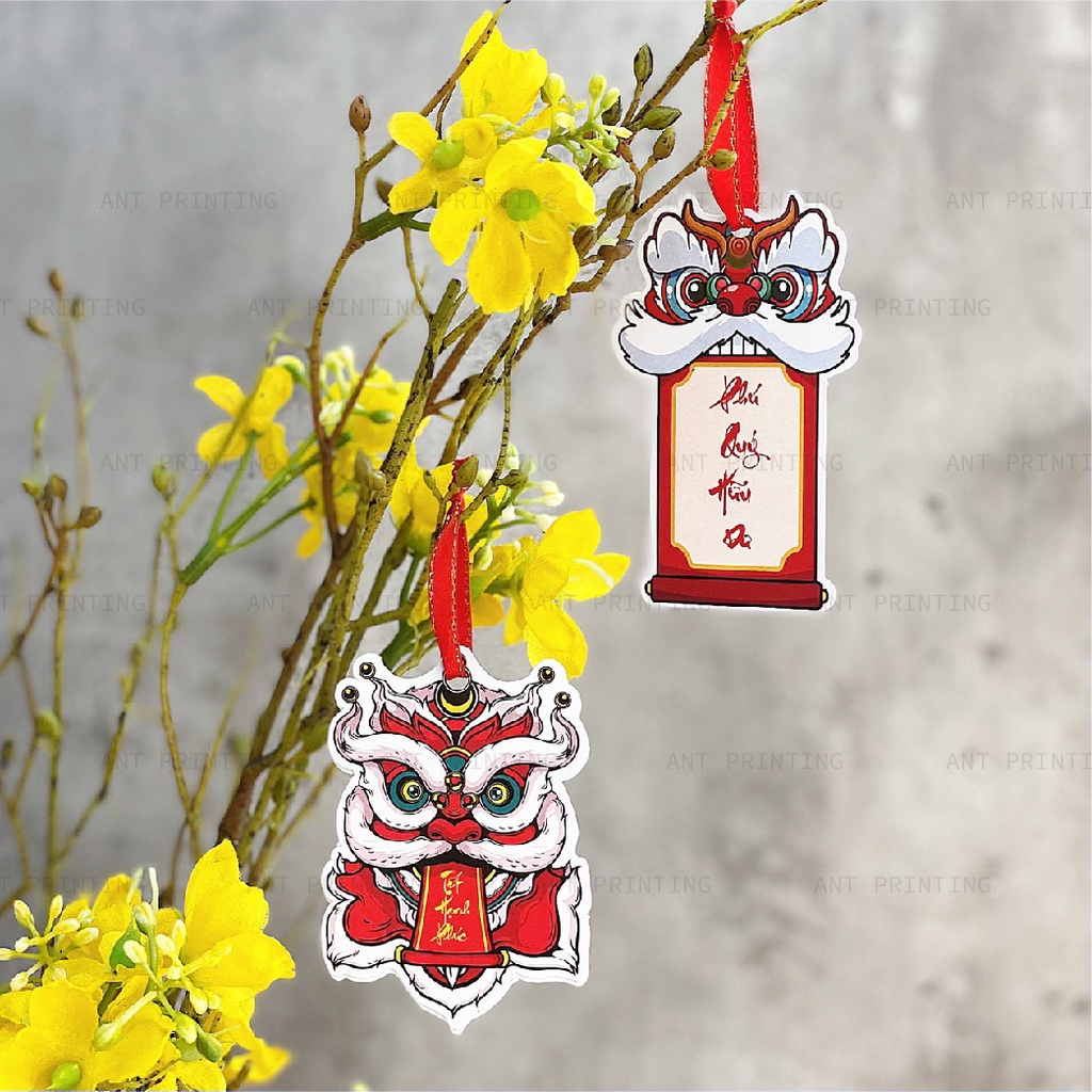 Set 10 tag treo quà Tết hình lân