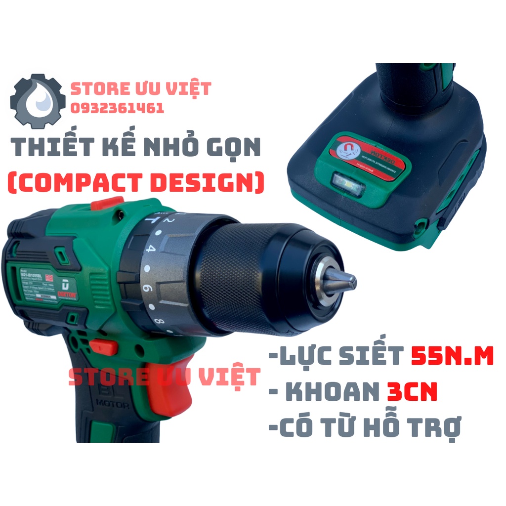 Máy Khoan Pin 3 Chức Năng Dekton đầu 10MM autolock M21 id1055BL giá tốt