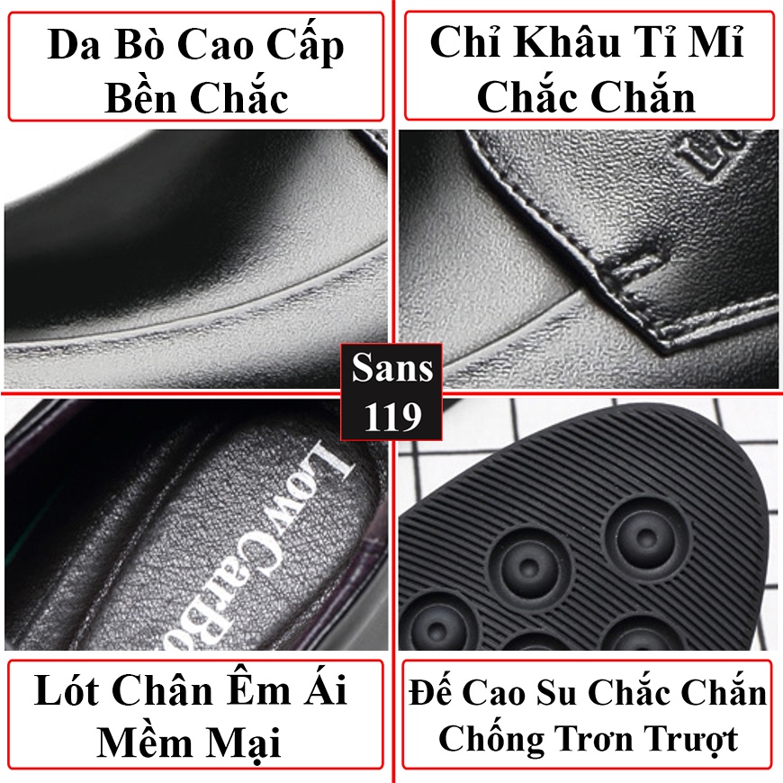 Giày tăng chiều cao nam da bò Sans119 độn đế 8cm công sở cao cấp buộc dây tây đen chú rể mặc vest size nhỏ 37 mũi tròn