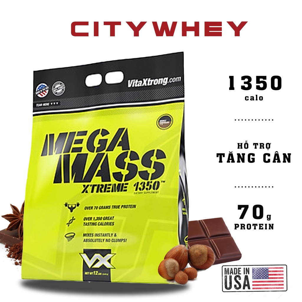 MASS GAINER VITAXTRONG MEGA MASS 12LBS , SỮA TĂNG CÂN TĂNG CƠ , CÓ EZIM TIÊU HOÁ - HÀNG MỸ