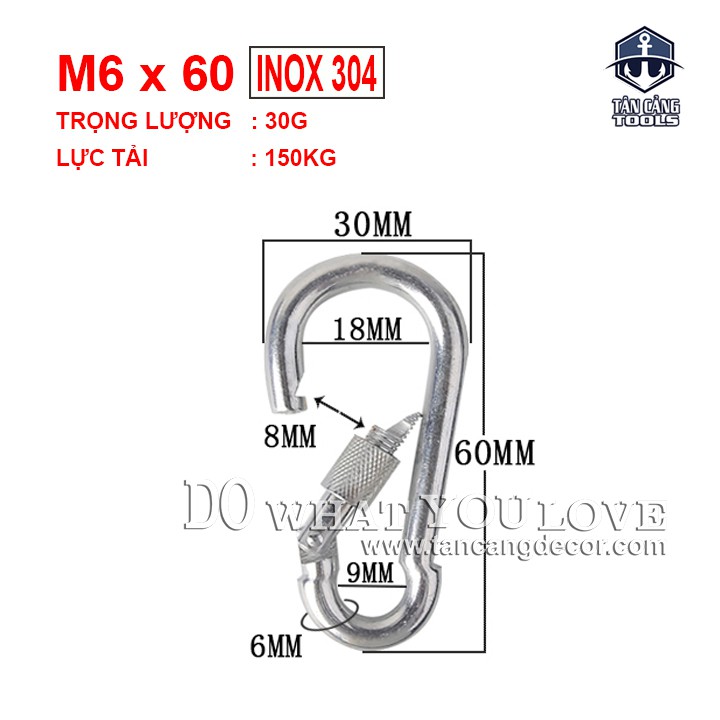 Móc Khóa Inox 304 M6 x 60 mm