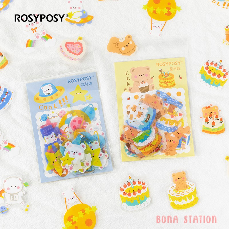 Bộ 40 sticker trang trí Rosy Posy Sweet cub | BSB079