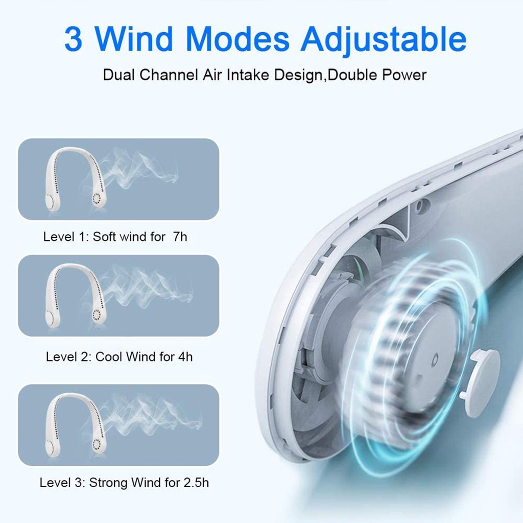 Quạt Đeo Cổ USB Mini Tích Điện Không Cánh Chính Hãng Công Nghệ Quốc Tế Tiện Lợi, Thời Tra