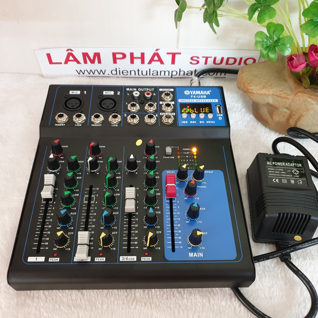 HOT * Combo Mixer Yamaha F4 Bluetooth Màn Hình LED Thế Hệ Mới Và Micro Karaoke CAF P12