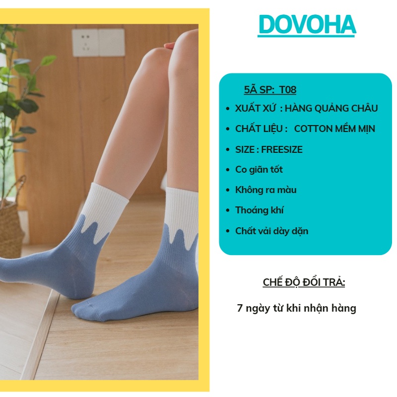 Tất vớ nam nữ cổ cao Hàn Quốc họa tiết vintage cute dễ thương cotton dày đẹp DOVOHA T08