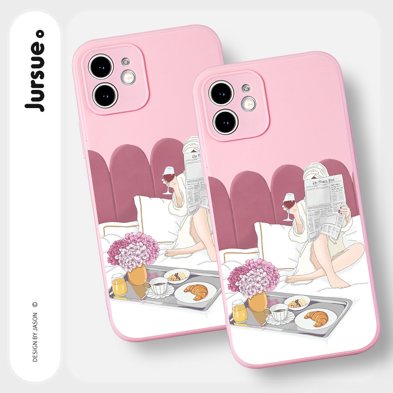 Ốp lưng JURSUE mềm hoạt hình dễ thương đẹp cho iPhone 13 12 11 Pro Max SE 2020 X XR XS 8 7 ip 6S 6 Plus Y2086