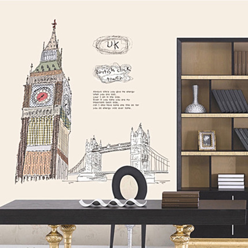 Tranh decal, đề can dán tường nghệ thuật địa danh nổi tiếng các nước tháp eiffel trang trí phòng khách - quán caffe